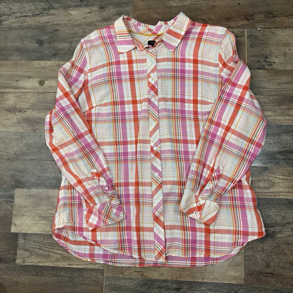 Talbots Colorful Plaid Button Up Shirt Size XL Multicolor Cotton Preppy Casual